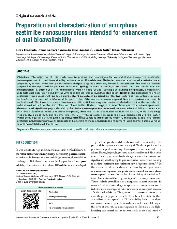 (PDF) Preparation and characterization of amorphous solid dispersion ...