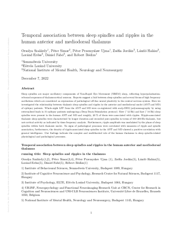 (PDF) Temporal association between sleep spindles and ripples in the ...