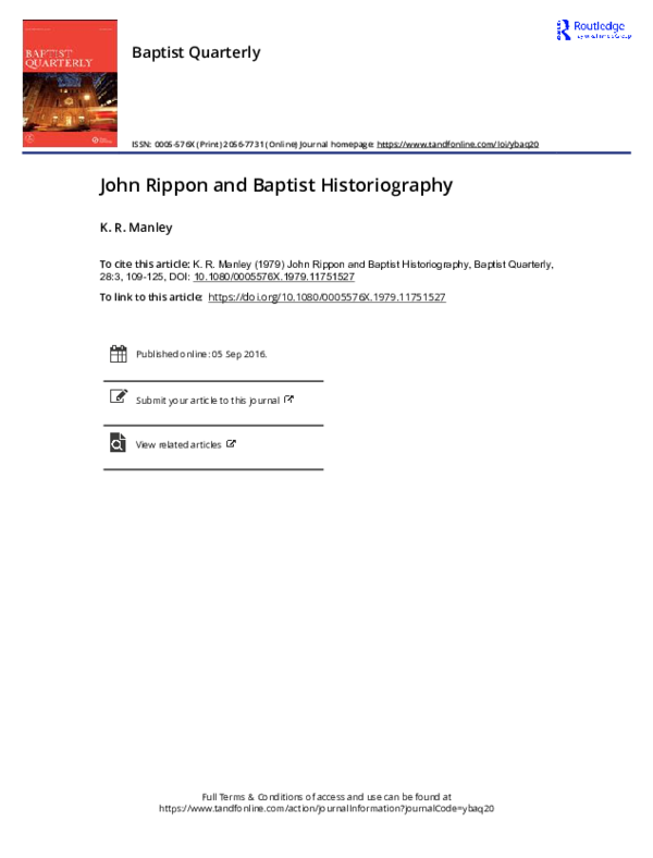 (PDF) John Rippon and Baptist Historiography