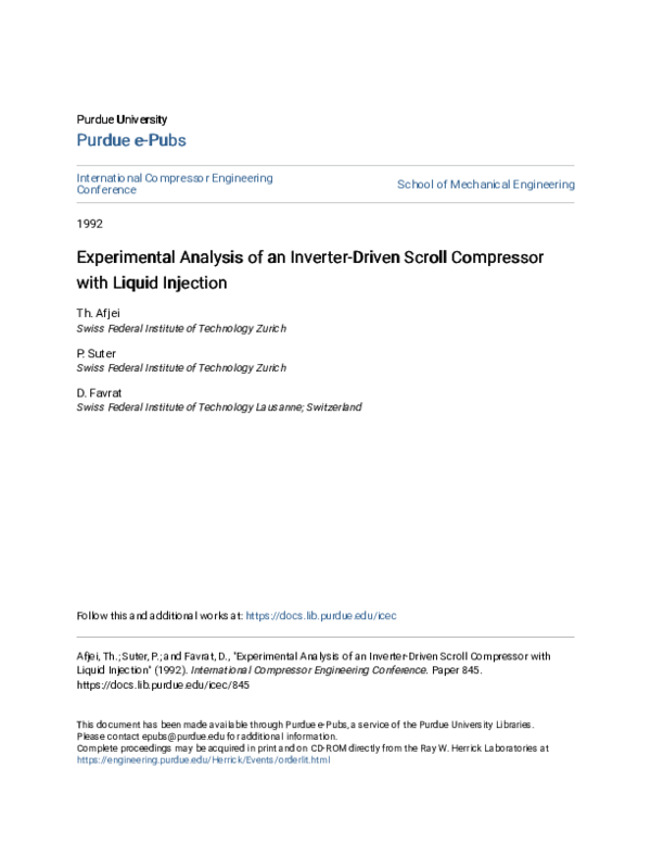 (PDF) Experimental Analysis of an Inverter-Driven Scroll Compressor ...