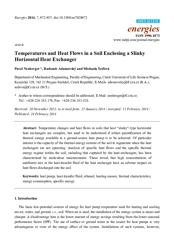 Temperatures and Heat Flows in a Soil Enclosing a Slinky Horizontal Heat Exchanger