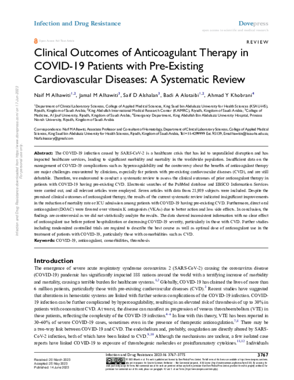 (PDF) Clinical Outcomes of Anticoagulant Therapy in COVID-19 Patients ...