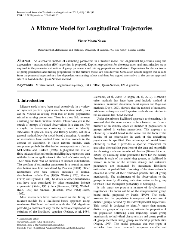 (PDF) A Mixture Model for Longitudinal Trajectories