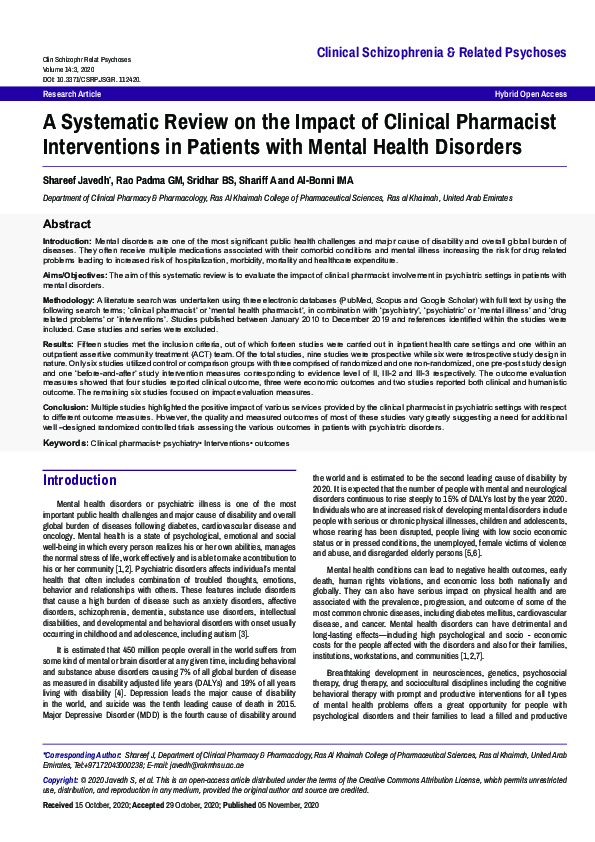 (PDF) A Systematic Review on the Impact of Clinical Pharmacist ...
