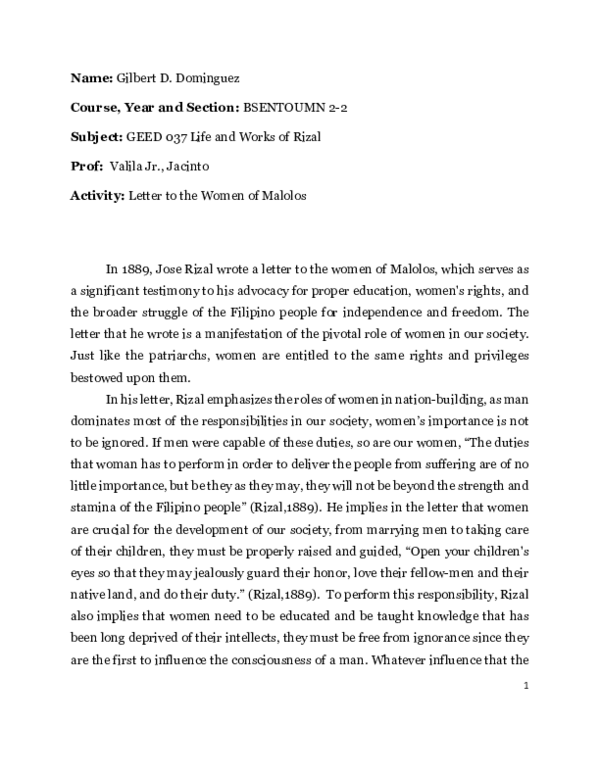 (PDF) Dominguez Gilbert Letter to the Women of Malolos
