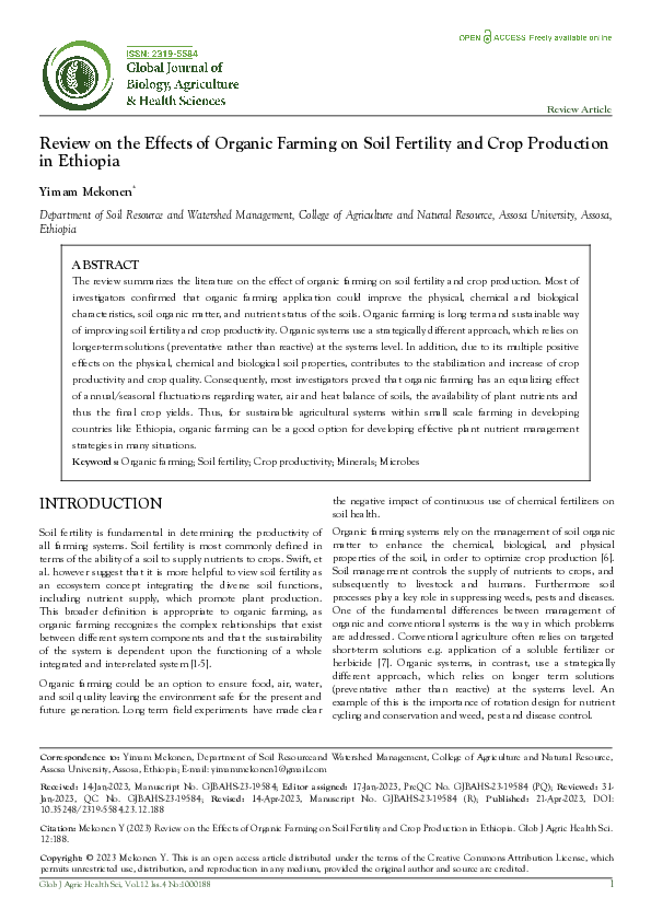 (PDF) Review on the Effects of Organic Farming on Soil Fertility and ...