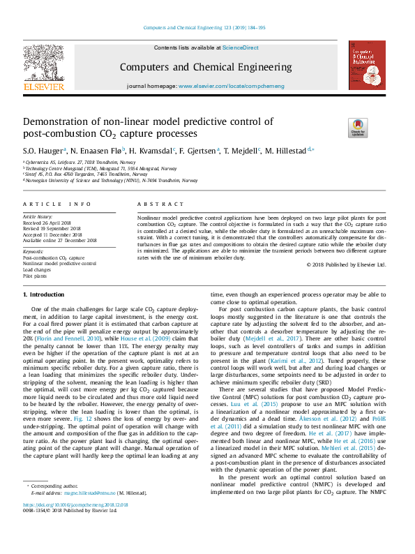 (PDF) Demonstration of non-linear model predictive control of post ...