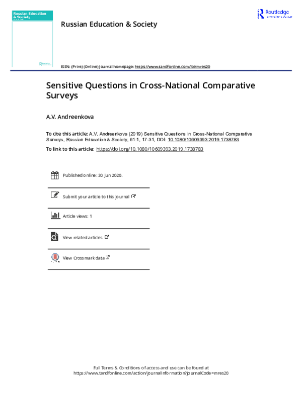 (PDF) Sensitive Questions in Cross-National Comparative Surveys
