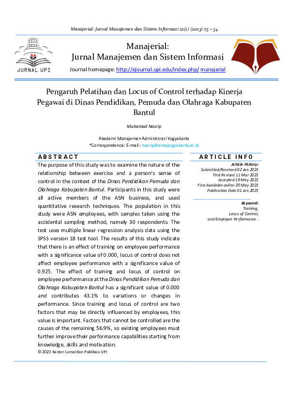(PDF) Pengaruh Pelatihan dan Locus of Control terhadap Kinerja Pegawai ...