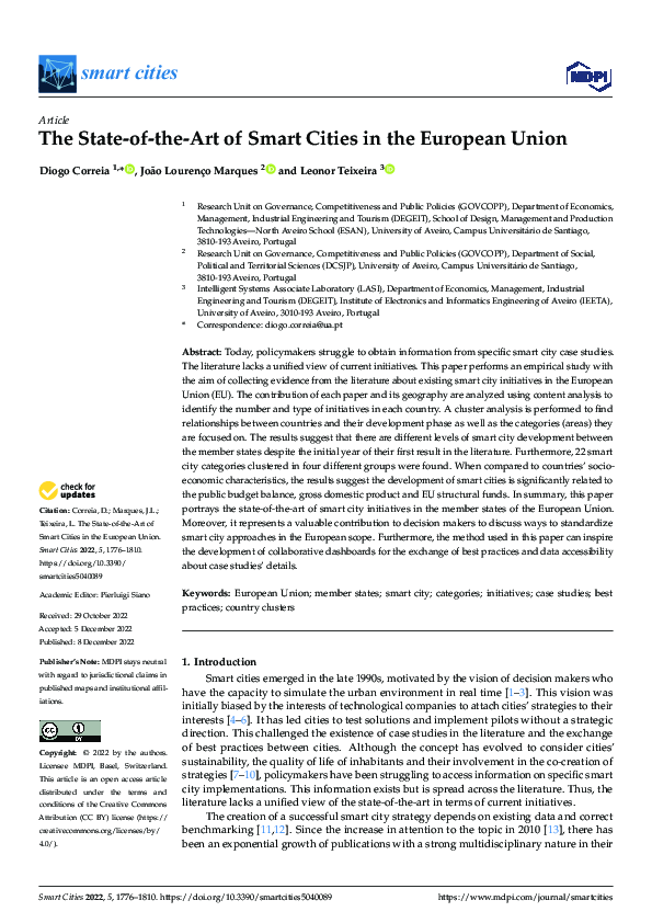(PDF) The State-of-the-Art of Smart Cities in the European Union