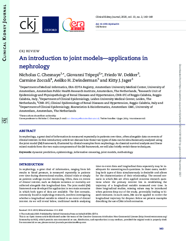 (PDF) An introduction to joint models—applications in nephrology