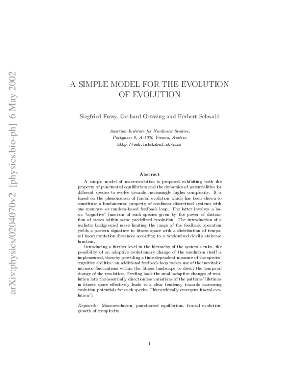 (PDF) A Simple Model for the Evolution of Evolution