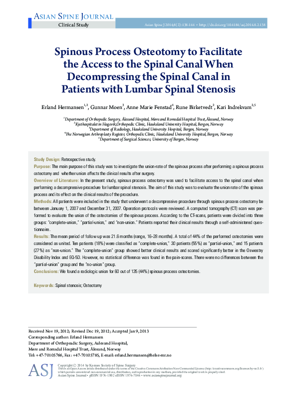 (PDF) Spinous Process Osteotomy to Facilitate the Access to the Spinal ...