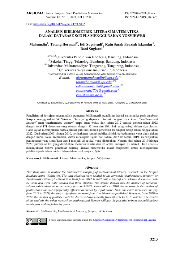 (PDF) Analisis Bibliometrik Literasi Matematika Dalam Database Scopus ...