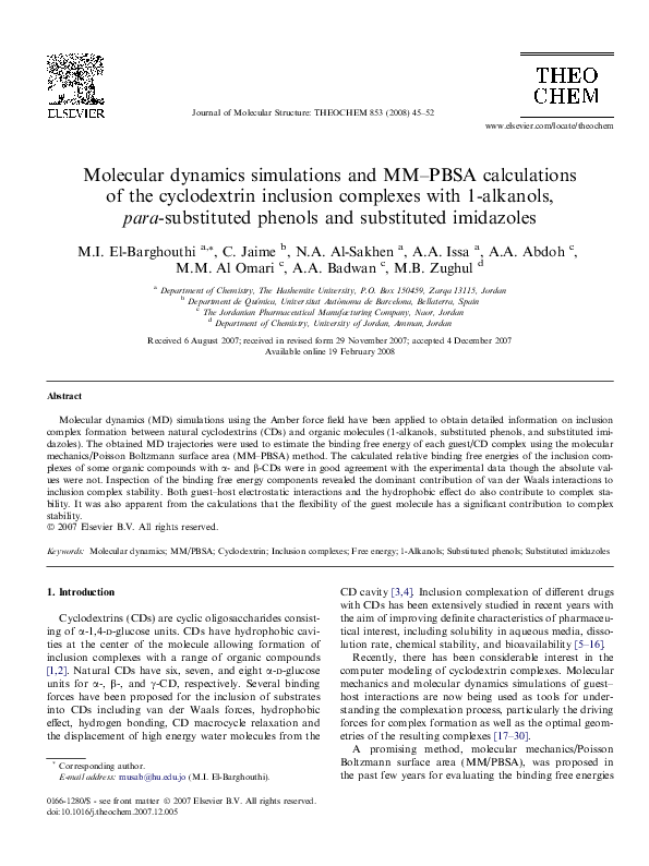 (PDF) Molecular dynamics simulations and MM–PBSA calculations of the ...