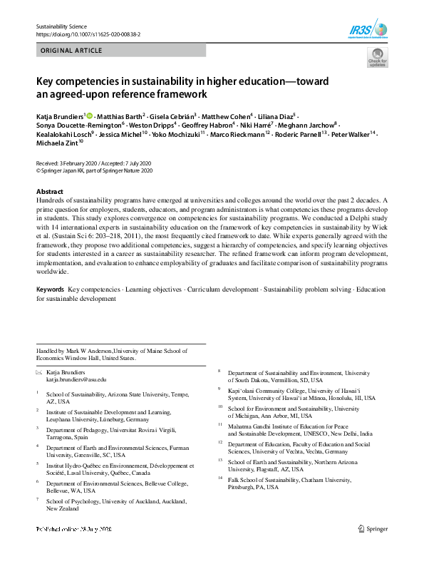 (PDF) Key competencies in sustainability in higher education—toward an ...