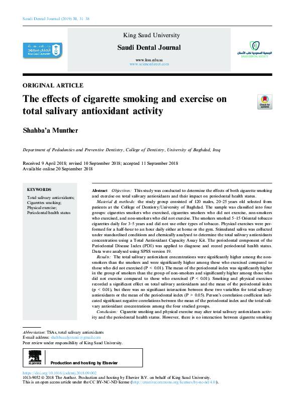 (PDF) The effects of cigarette smoking and exercise on total salivary ...