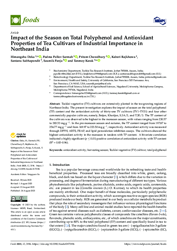 (PDF) Impact of the Season on Total Polyphenol and Antioxidant ...