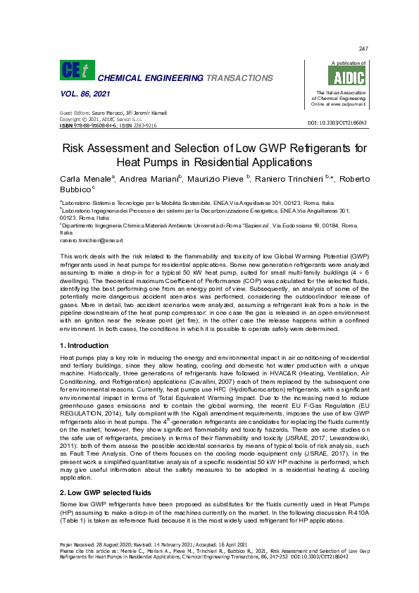 (PDF) Risk Assessment and Selection of Low Gwp Refrigerants for Heat ...