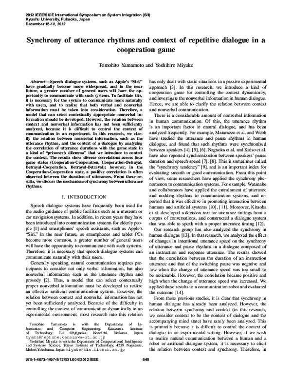 (PDF) Synchrony of utterance rhythms and context of repetitive dialogue ...
