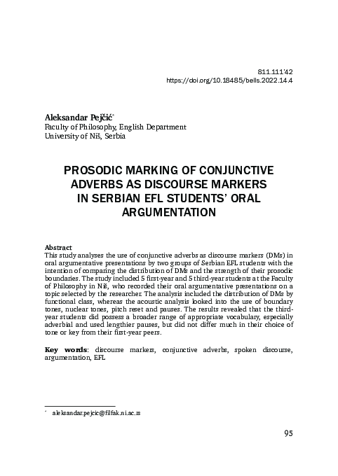 (PDF) Prosodic Marking of Conjunctive Adverbs as Discourse Markers in ...