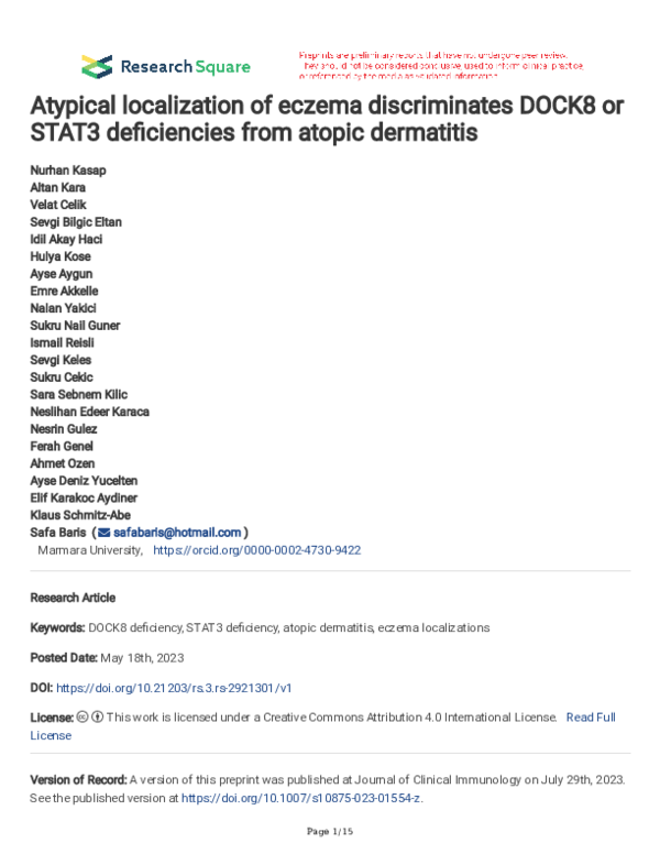 (PDF) Atypical localization of eczema discriminates DOCK8 or STAT3 ...