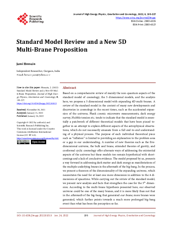 (PDF) Standard Model Review and a New 5D Multi-Brane Proposition