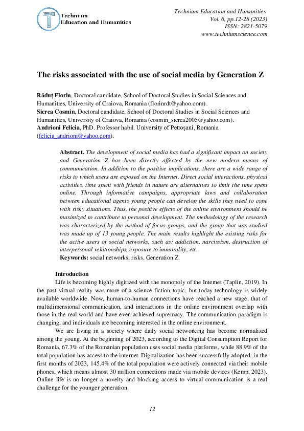 (PDF) The risks associated with the use of social media by Generation Z