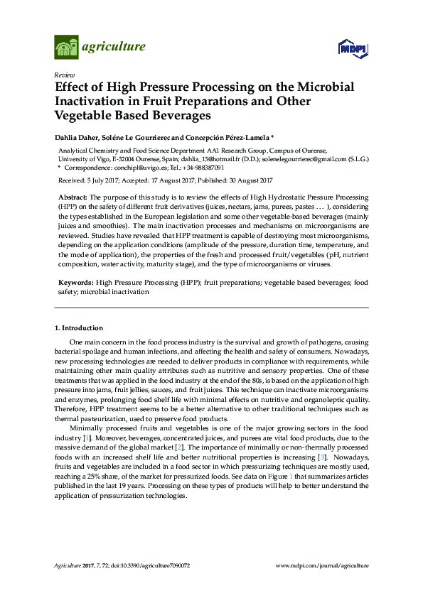 (PDF) Effect of High Pressure Processing on the Microbial Inactivation ...