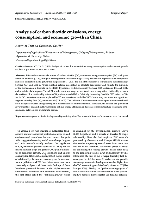 (PDF) Analysis of carbon dioxide emissions, energy consumption, and ...
