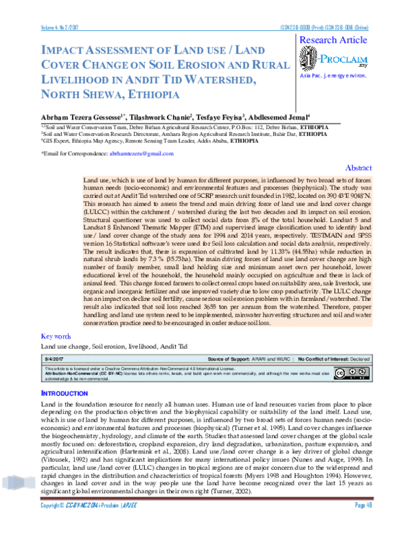 (PDF) Impact Assessment of Land use / Land Cover Change on Soil Erosion ...