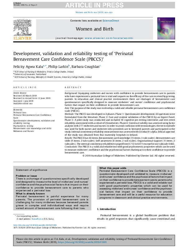 (PDF) Development, validation and reliability testing of ‘Perinatal ...
