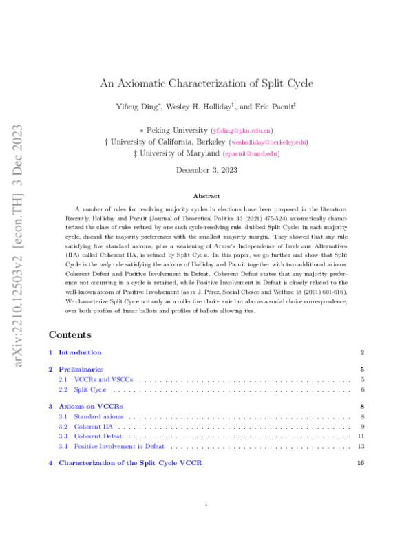 (PDF) An Axiomatic Characterization of Split Cycle