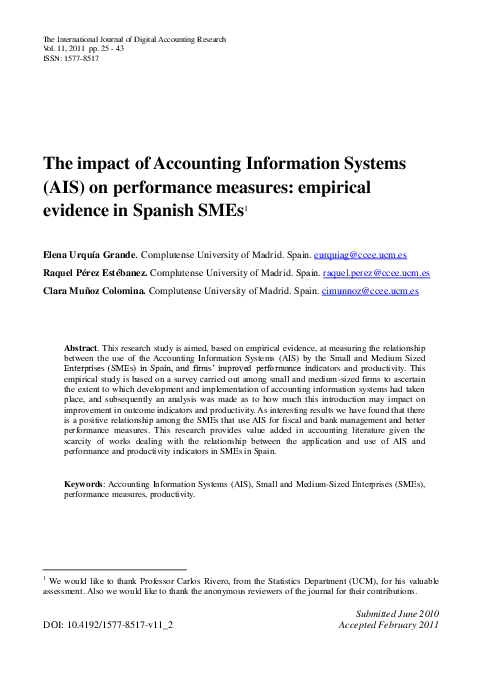 (PDF) The impact of Accounting Information Systems (AIS) on performance ...