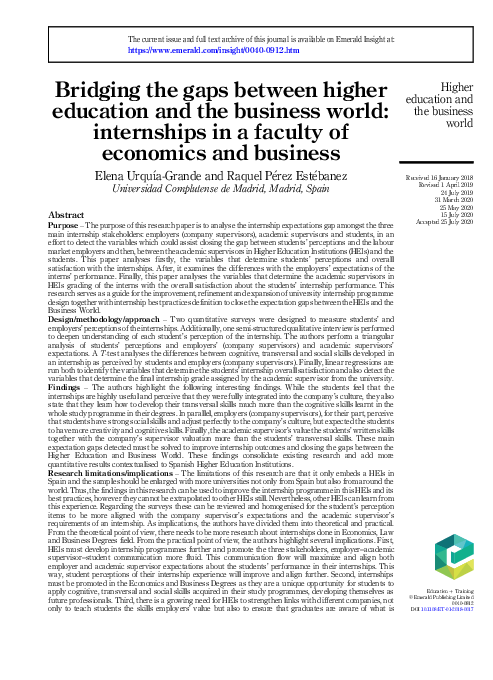 (PDF) Bridging the gaps between higher education and the business world ...