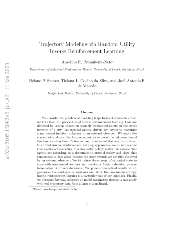(PDF) Trajectory modeling via random utility inverse reinforcement learning