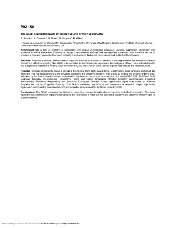 (PDF) The QCAE: A Questionnaire of Cognitive and Affective Empathy