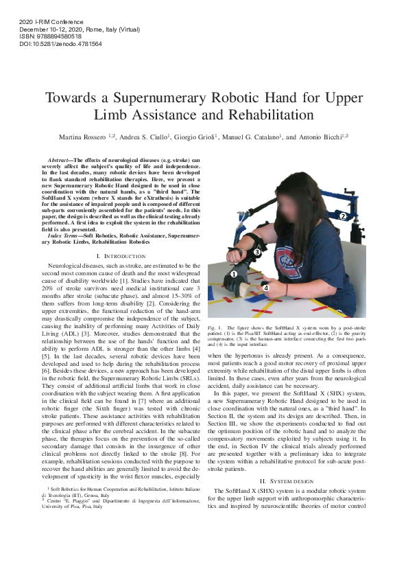 (PDF) Supernumerary Robotic Hand for Upper Limb Rehabilitation
