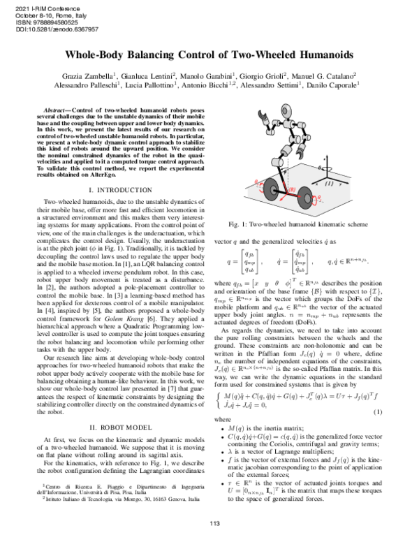 (PDF) Whole-Body Balancing Control of Two-Wheeled Humanoids