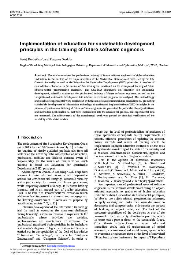 (PDF) Implementation of education for sustainable development ...