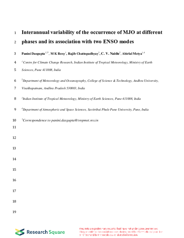 (PDF) Interannual Variability of the Occurrence of MJO at Different ...