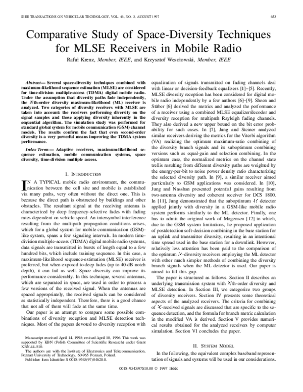 (PDF) Comparative study of space-diversity techniques for MLSE ...