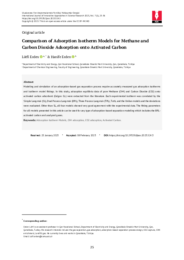 (PDF) Comparison of Adsorption Isotherm Models for Methane and Carbon ...