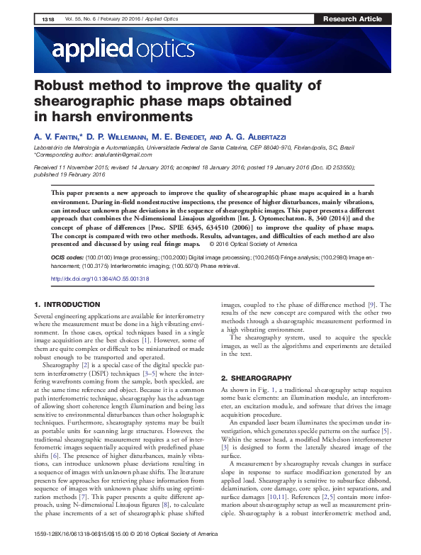 (PDF) Robust method to improve the quality of shearographic phase maps ...