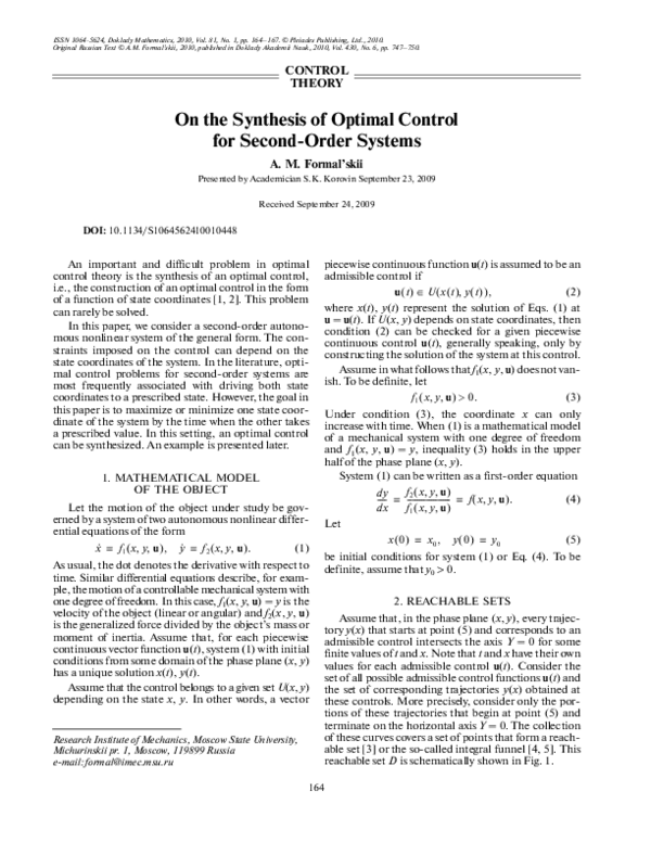 (PDF) On the synthesis of optimal control for second-order systems