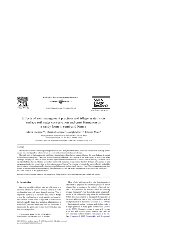 (PDF) Effects of Soil Management Practices and Tillage Systems on Soil ...