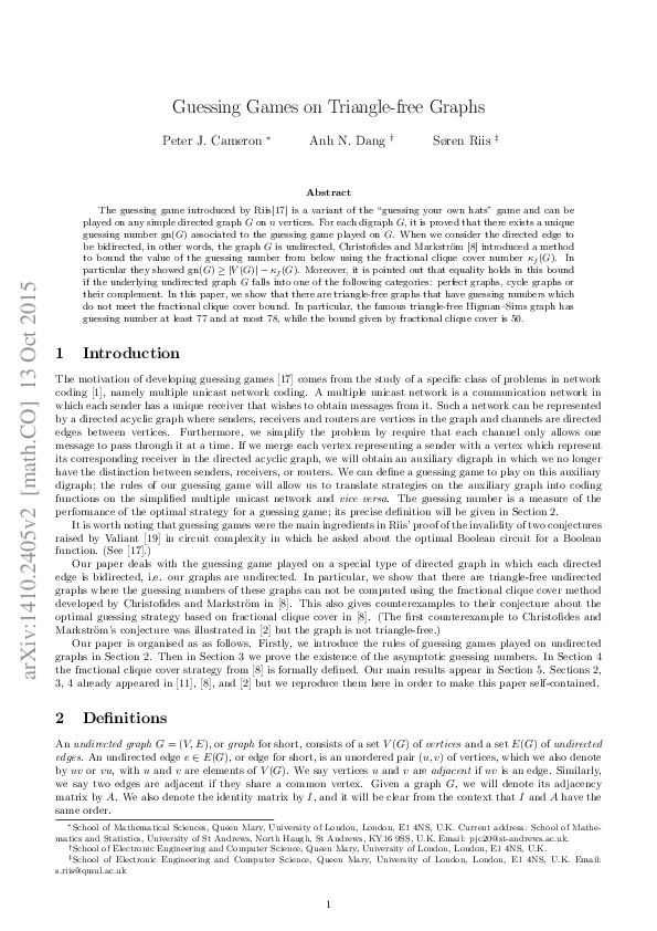 (PDF) Guessing Games on Triangle-free Graphs
