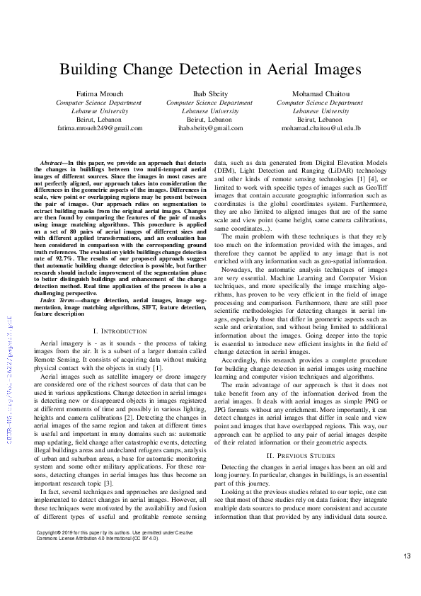 (PDF) Building Change Detection in Aerial Images