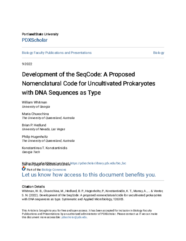 (PDF) Development of the SeqCode: A proposed nomenclatural code for ...