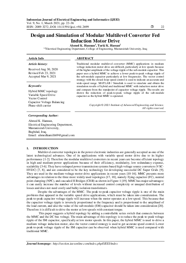 (PDF) Design and Simulation of Modular Multilevel Converter Fed ...